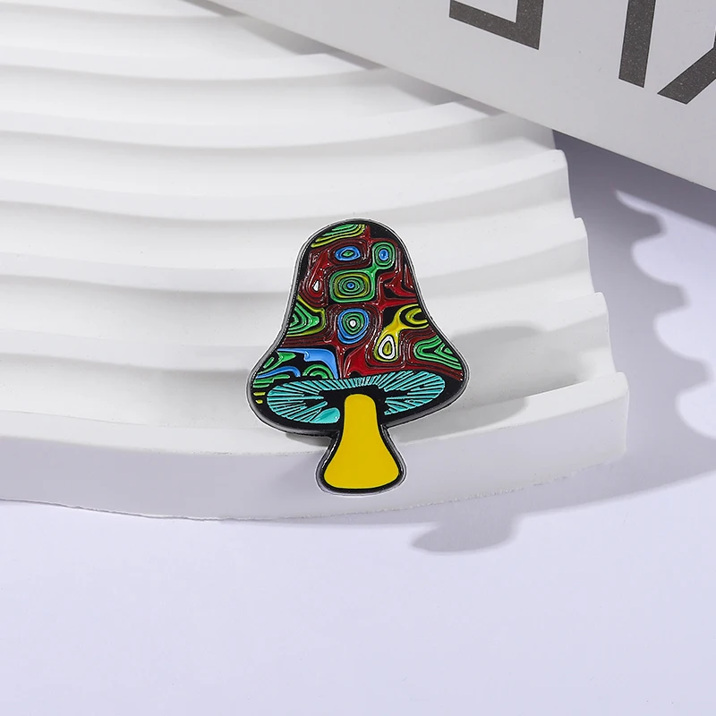 Psychedelic Swirl Tie Dye Magic Mushroom Enamel Pins Brooch Funny Unique Art Design Mushroom Brooches Lapel Badge Jewelry Gifts