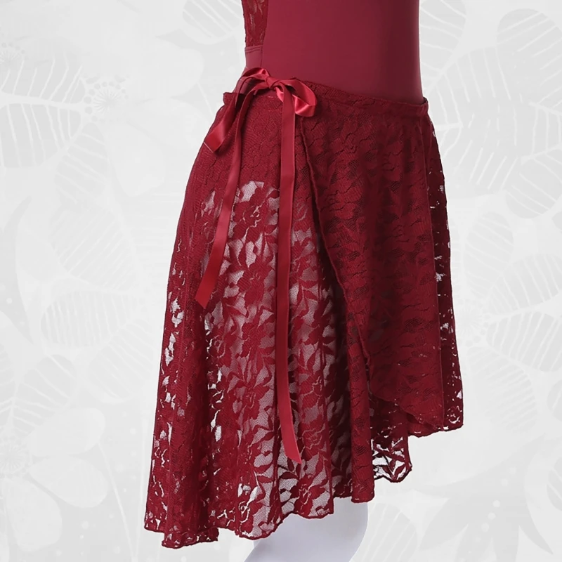 

Womens Sheer Flower Lace Ballet Skirt Adjustable Waist Ties Dance Gymnastic Over Scarf Irregular Dance Wrap Skirt Tutus