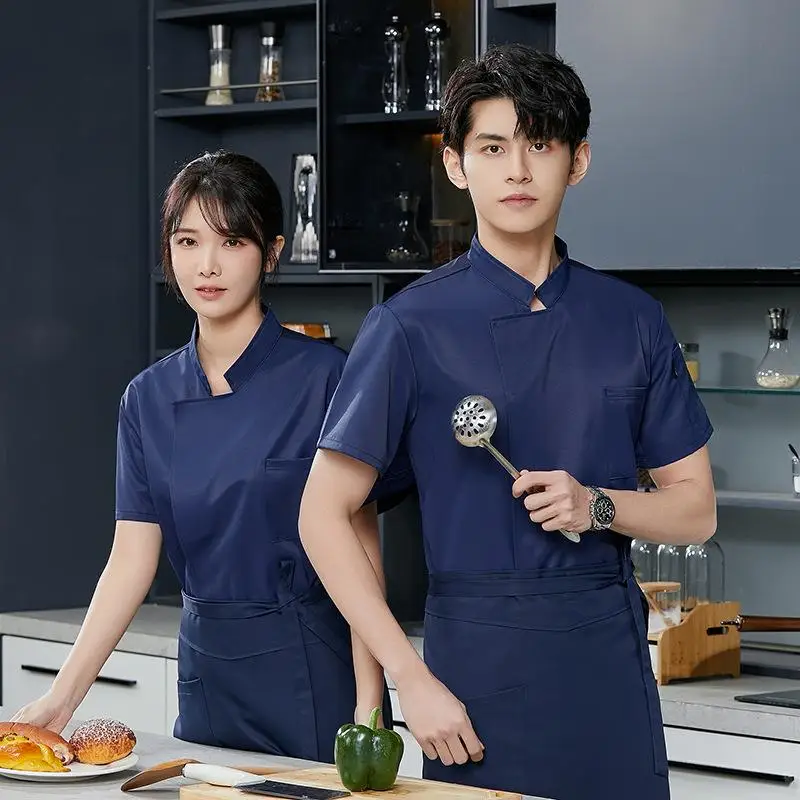 Summer Breathable Short Sleeve Chef Uniform Work Uniform Men Women Embroidery Name Print Logo Shirt Jacket Cake Shop Kitchen