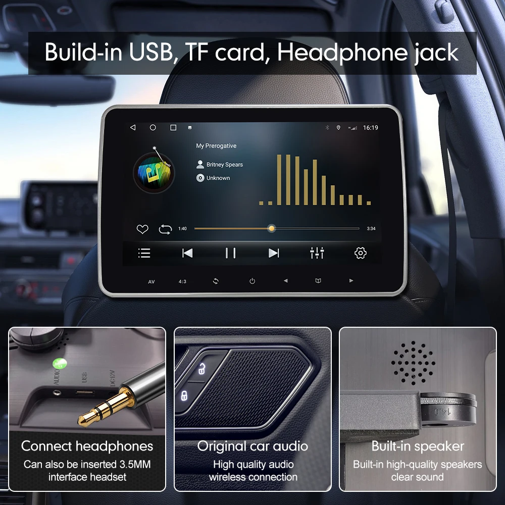 NEW 10.1 inch Headrest Monitor Touch Screen TV Display IPS Android WIFI Car Back Seat Tablet Multimedia CarPlay Player - view 5
