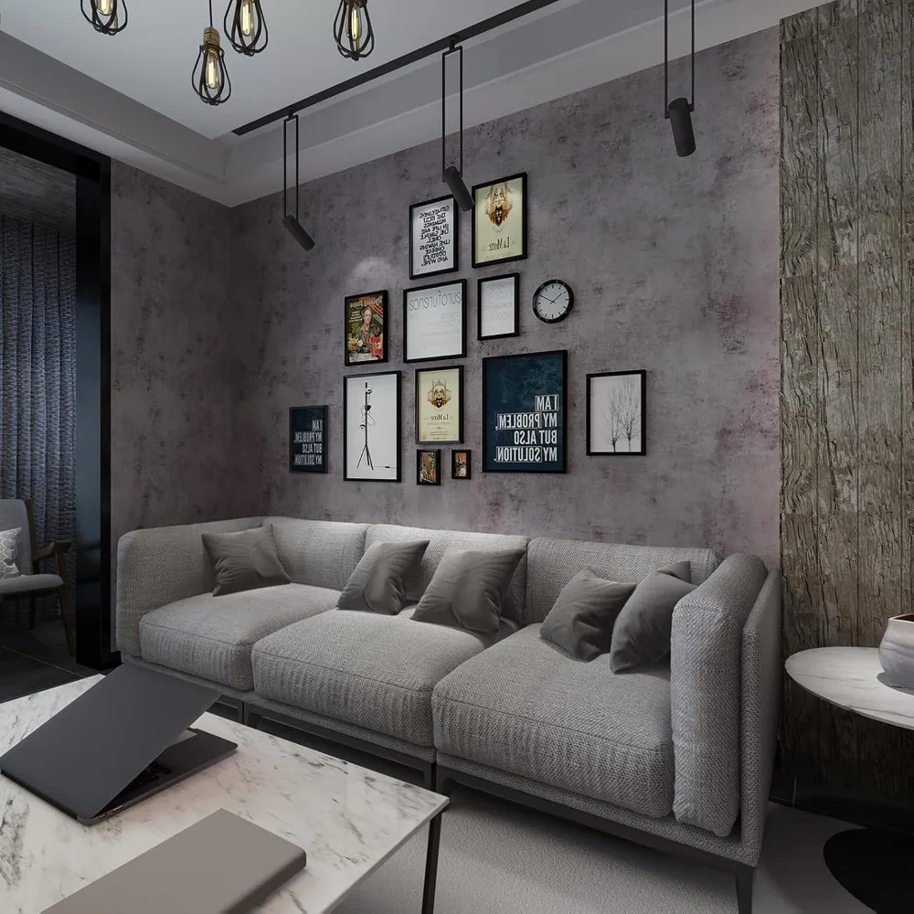 ورق جدران صناعي من الأسمنت الأرجواني - ورق اتصال فضي معدني قابل للتقشير واللصق واسع جدًا لأسطح الكونترتوب والجدران