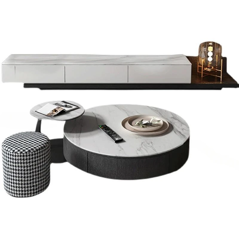 

Итальянский белый ТВ-шкаф, размер гостиной, круглый низкий журнальный столик, диван, боковой стол, комбинированный напольный шкафчик для маленькой квартиры