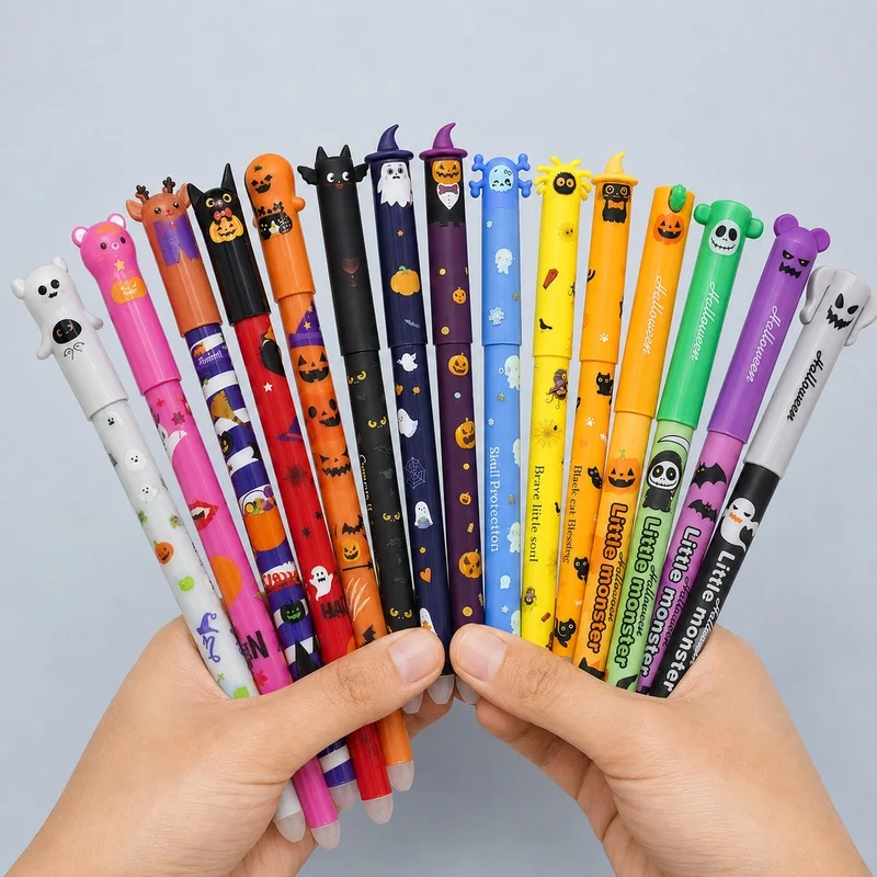 20Erasable creative simple cartoon Halloween pumpkin ghost animal theme gel pen,20Pen+10The refill style is random，Easily erasab