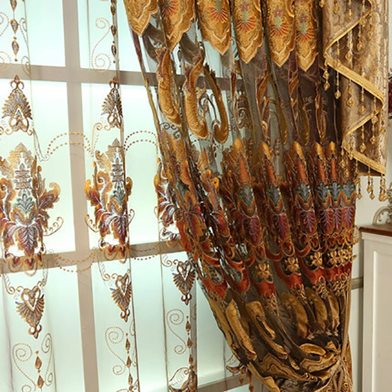 Luxury Embroidered Curtains for The Living Room Bedroom Kitchen Windows Backdrop European Hollow Curtain Villa Valance