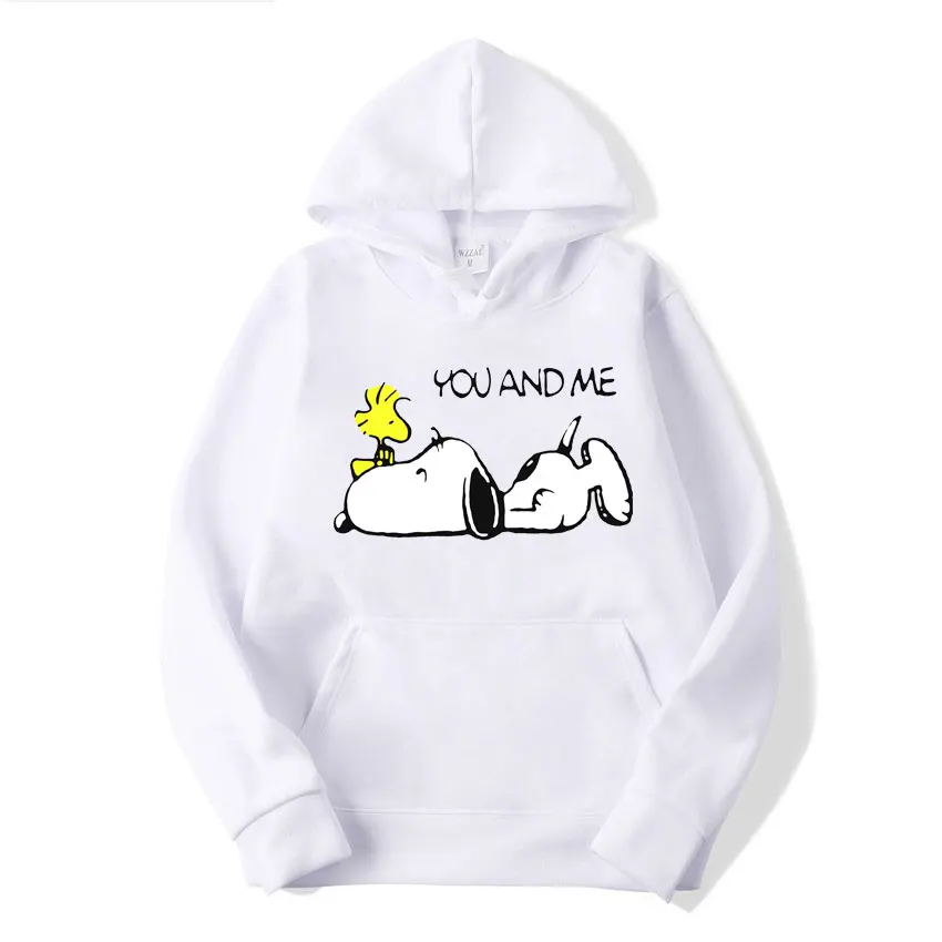 Snoopy You And Me Cartoon Anime Women Pullover Spring Autumn Men Oversized Hoodie 2024 Casual Couple Sweatshirt Clothes Tops