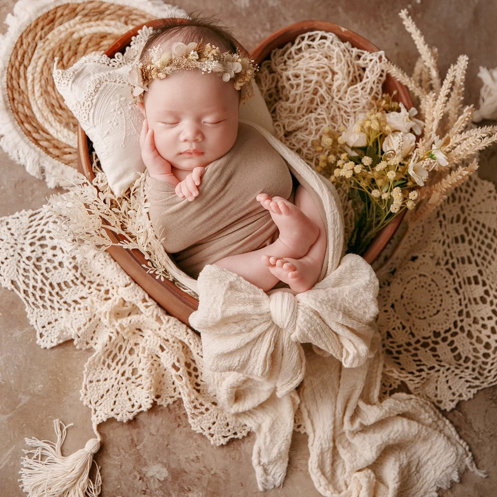 Cotton Baby Wrap Photography Props Macrame Newborn Pillow Lace Hat Newborn Burlap Layer Baby Tassels Blanket Photo Accessories