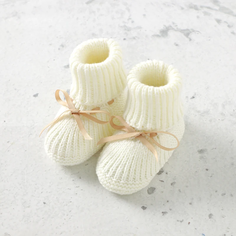 Newborn Baby Shoes Gloves Set Handmade Infant Boy Girl Boots Mittens Knitted Fashion Bow Toddler Kid Clothing Accessories 0-18M