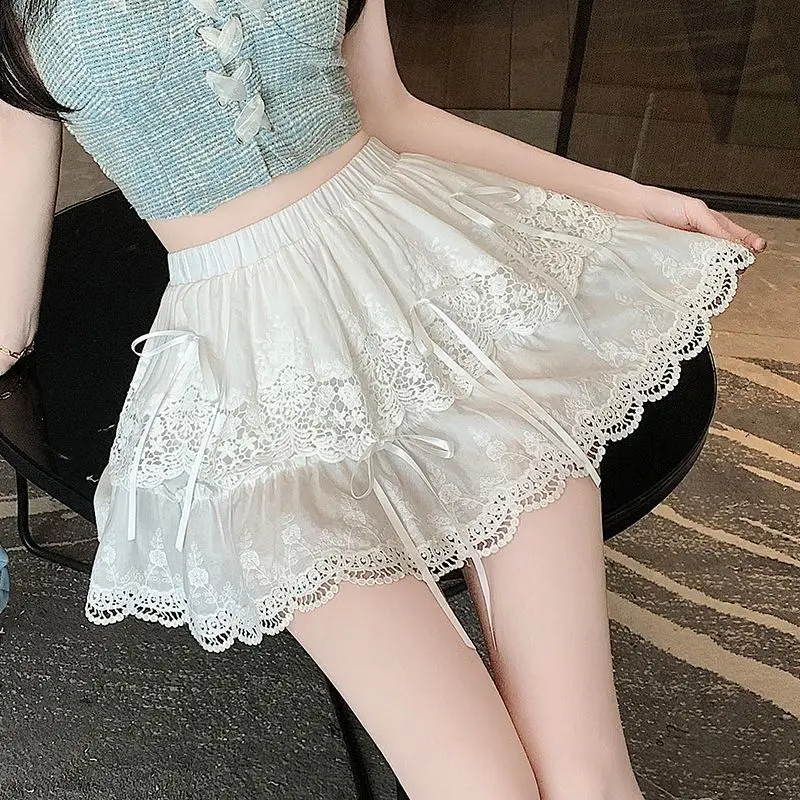 

Балетная юбка с кружевными вставками и оборками, женская, весна-лето, милая, с завышенной талией, приталенная, А-силуэт, короткая юбка