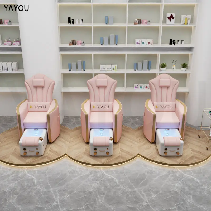 ネイルサロン用高級ピンクレザーパイプレスペディキュアクイーンバクレストスローンフットスパチェア
