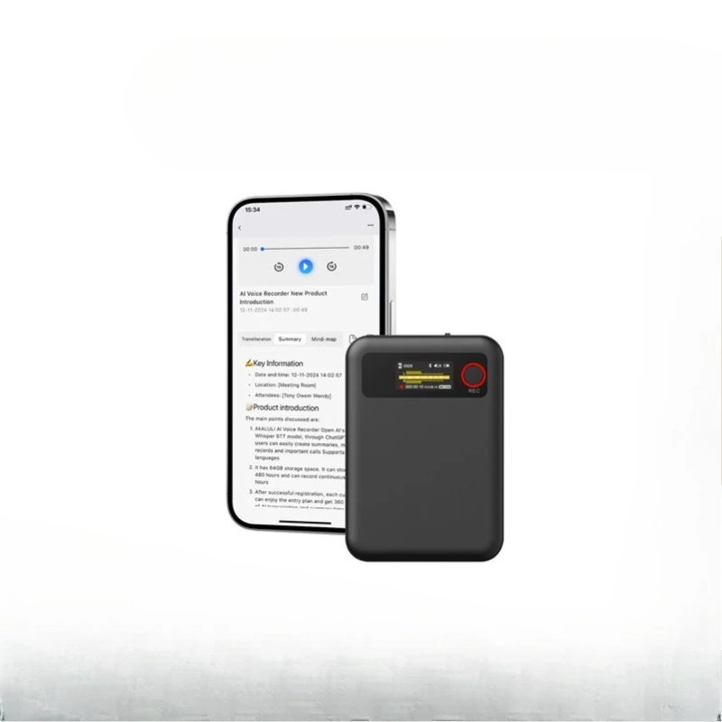 Magnetic suction AI intelligent voice recorder convertible text translation noise reduction small portable recorder