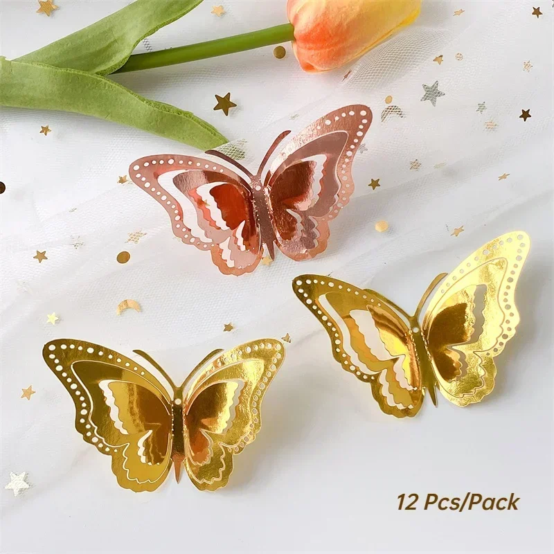 3D Hollow Layered Butterfly Multicolor Wall Sticker Home Decor Golden Butterfly Home Decor Refrigerator DIY Room Wedding Poster