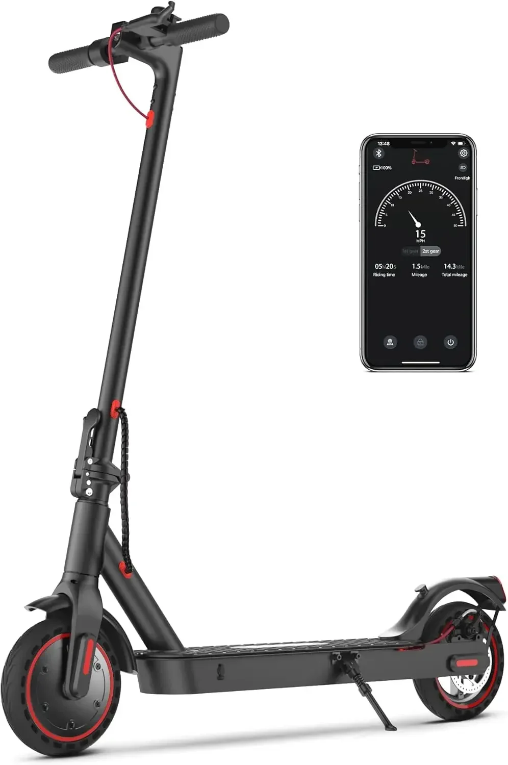 Elektrische scooter, bereik 25/22/18 mijl, 25/19/15,6 MPH topsnelheid, 800W/500W/350W opvouwbare elektrische scooter voor woon-werkverkeer met