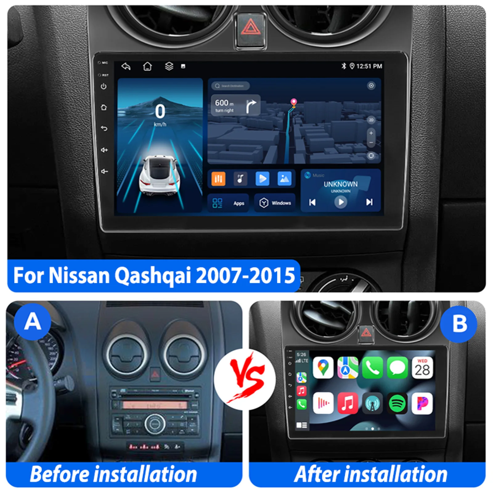 ESSGOO 4G 8-Core Android 14 6 + 128G Carplay Android Auto Für Nissan Qashqai J10 2007-13 2DIN 9 "Autoradio GPS Navi Player FM Wifi – Detail 7