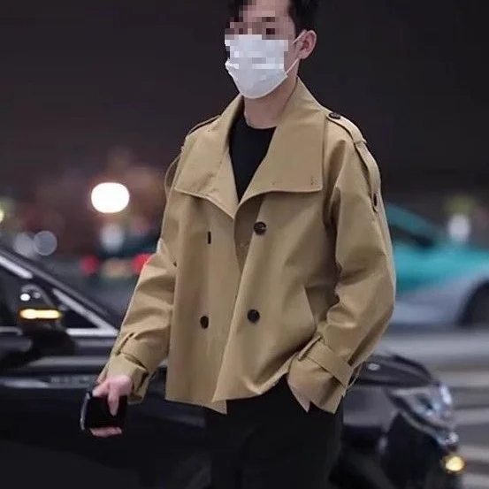 

Мужская куртка-пальто в стиле преппи, корейская версия, с отложным воротником, весенняя модная верхняя одежда