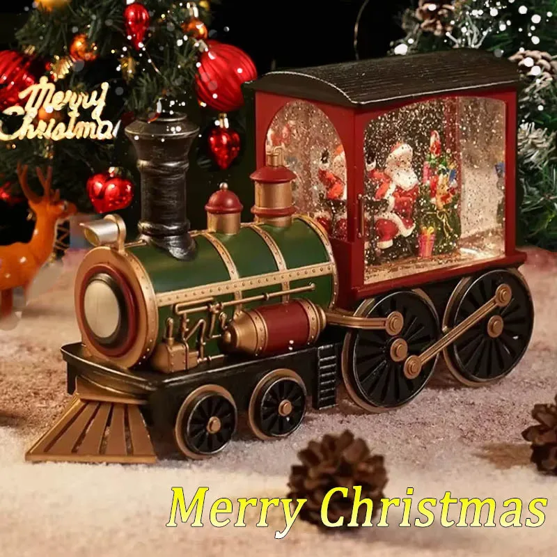 Christmas Train 13cm Water-Filled Crystal Sequins Puddle Jumper Ornaments Desktop Decoration Santa Claus Snowman Festival Gifts