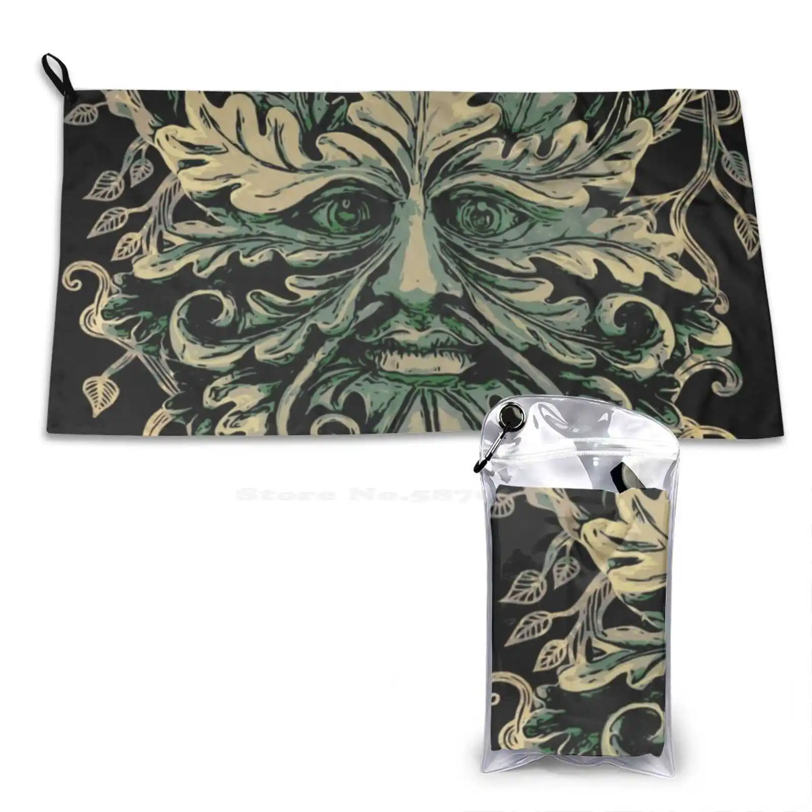 The Green Man Print Washcloth Soft Towel Greenman Foliate Head Cernunnos Jack Of The Druid Irish Symbol Spring Leaves