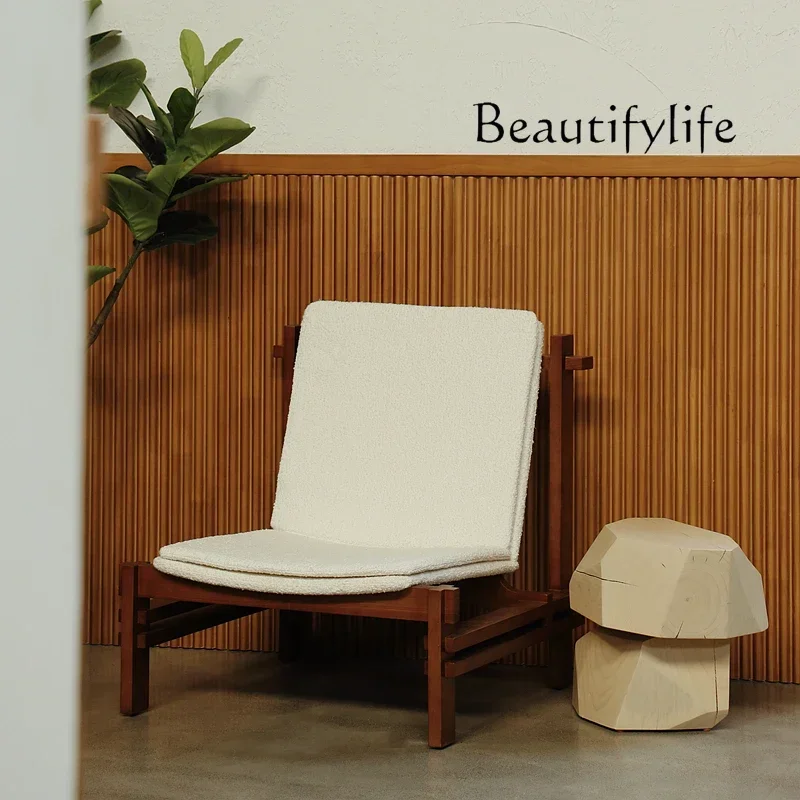 

N Nordic Retro Style Leisure Chair Italian Minimalist Solid Wood Fabric Single Backrest Sofa