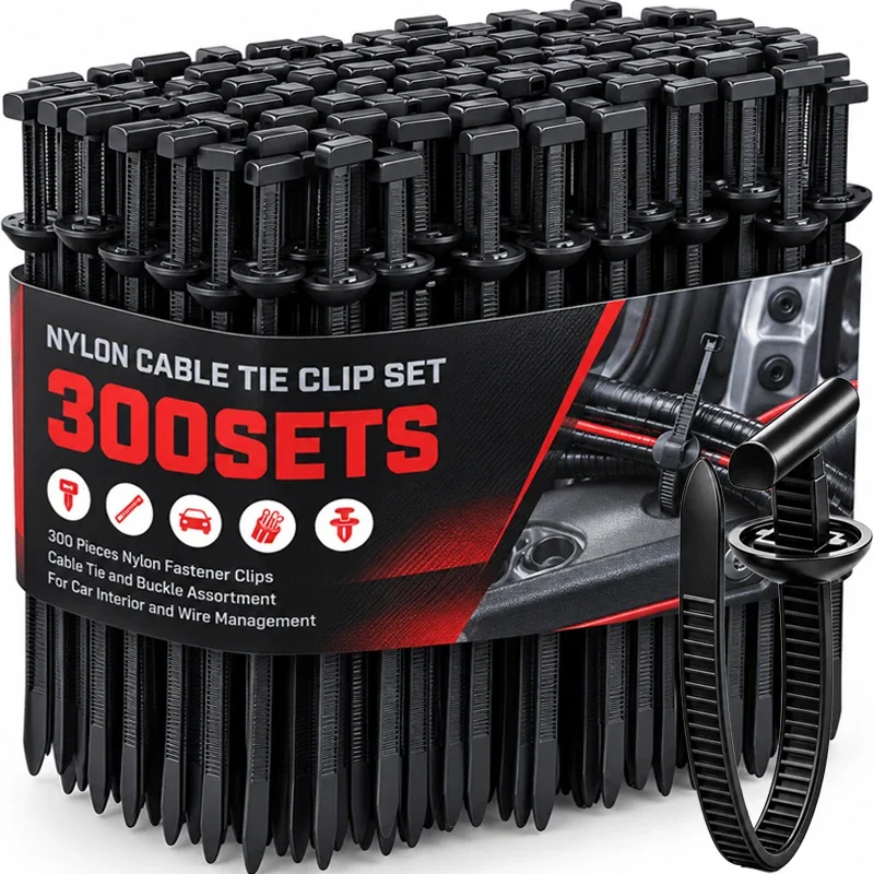 Universal Nylon Cable Tie Buckles Heavy Duty Zip Ties Holder with Pin Button Design Car Body Plastic Cable Ties Fasteners Tools