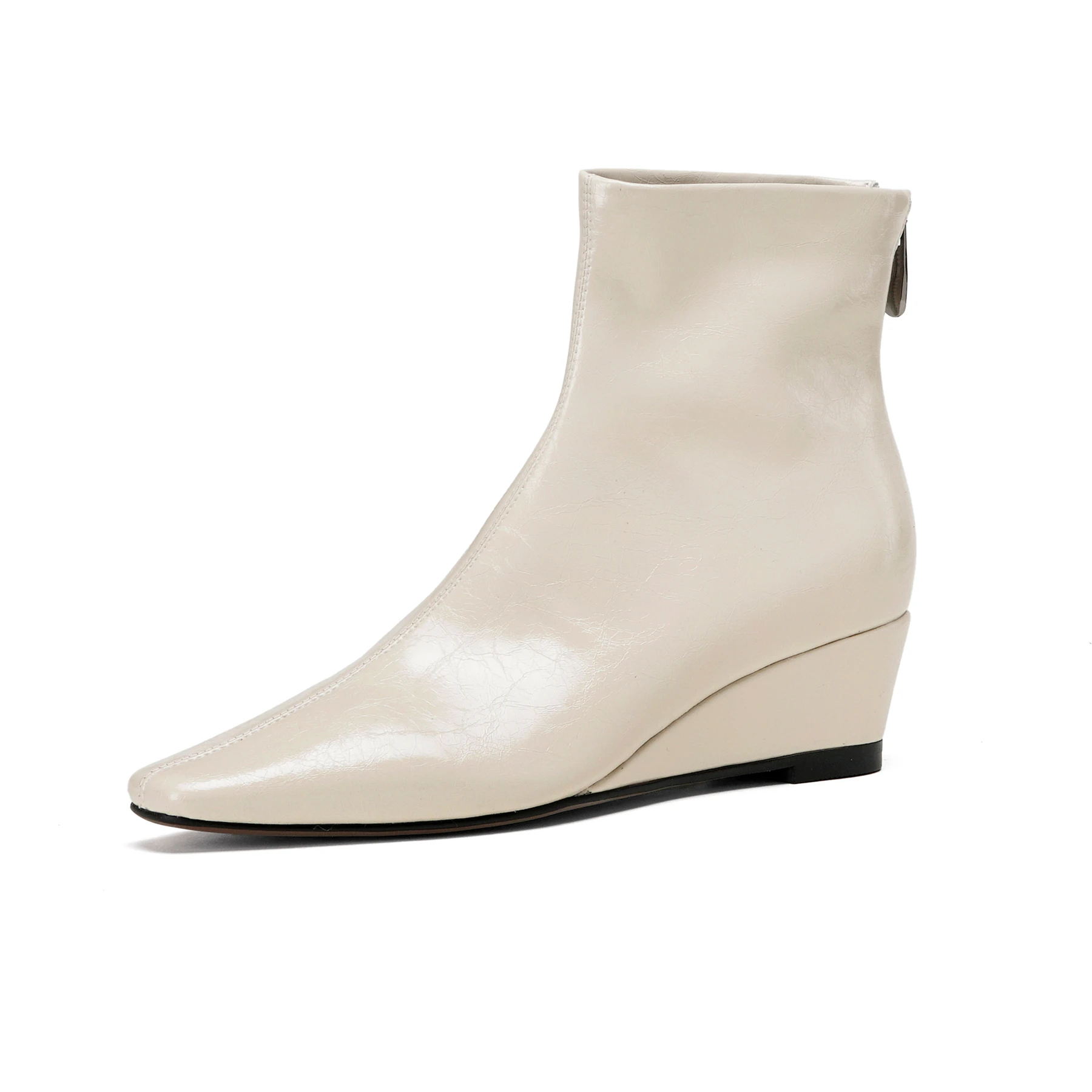 Krazing Pot Split Leather Square Toe Wedges High Heels Zipper Chelsea Boots Winter Shoes Keep Warm Dating Ins Modern Ankle Boots