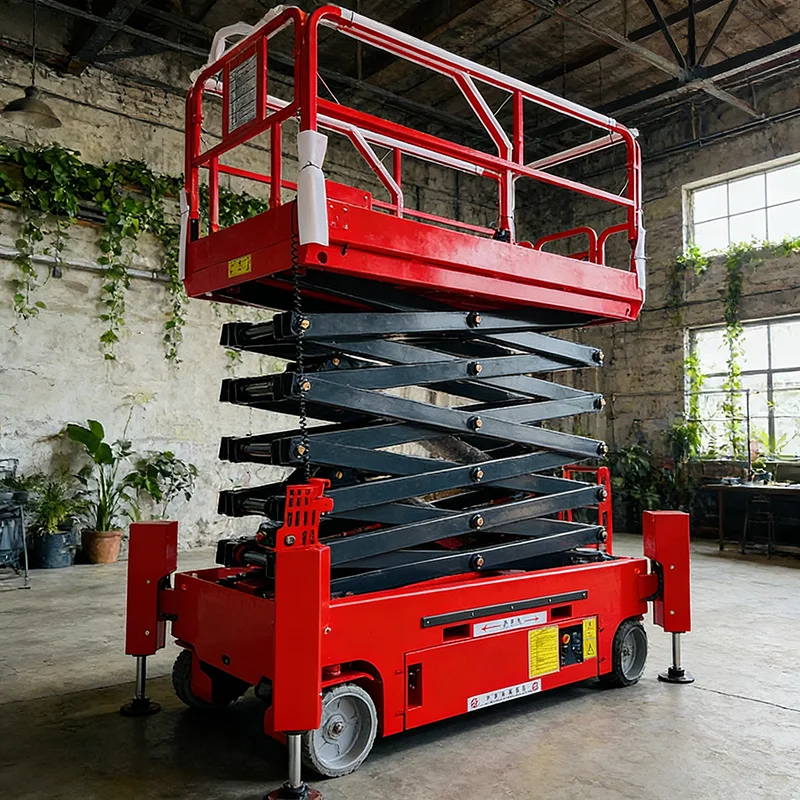 Small Three Wheel Scissor Lift Table Mobile Lifting Platform with Folding Guardrail for Home Garage