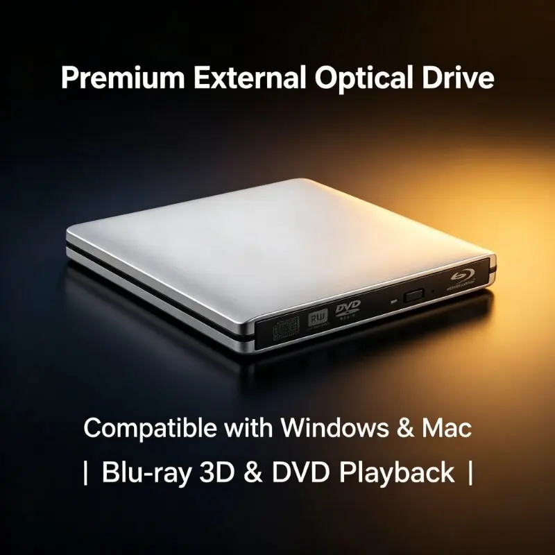 Aluminum Alloy USB 3.0 External Blu-ray Combo Drive 3D BD DVD CD Burner Reader Portable Optical Drive for Laptop Desktop PC