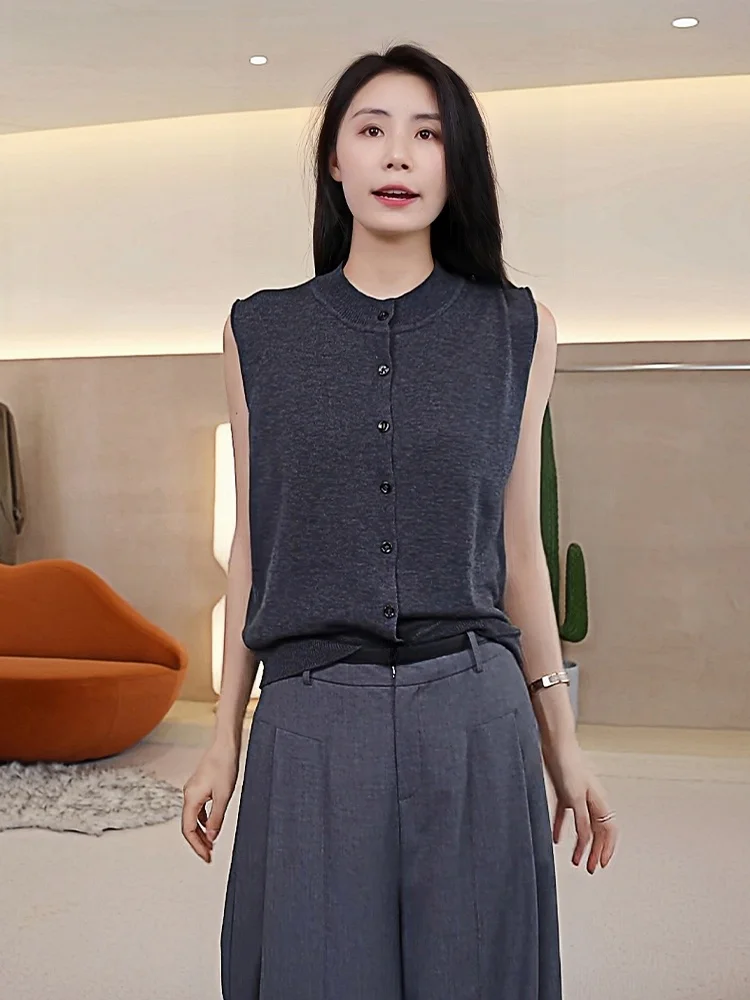 

Mayya plus Женский открытый кардиган с разрезом, свободный тонкий круглый свитер Ne, универсальная майка на раннюю осень, вязаная майка из полиэфирного волокна...