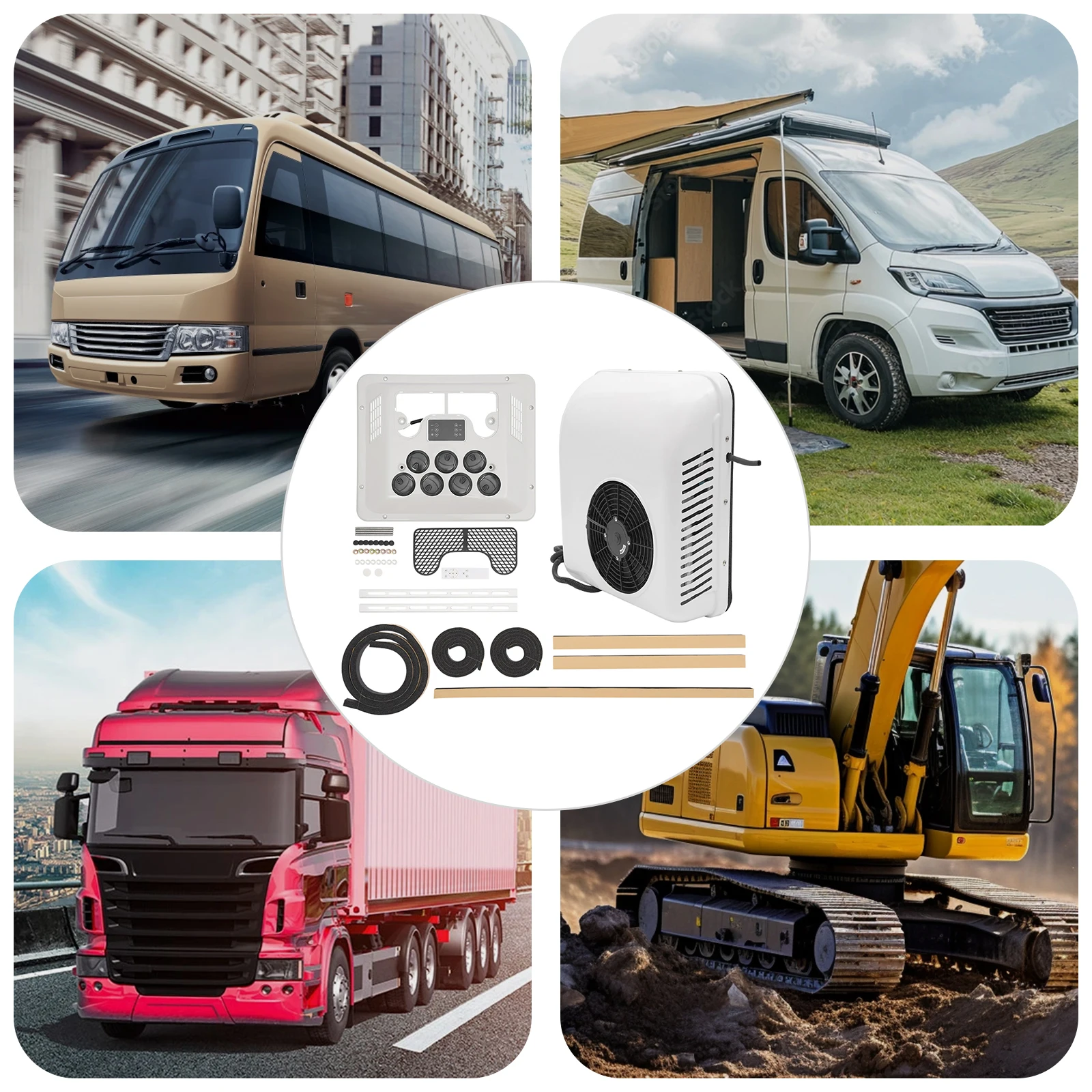 مكيف هواء 12 فولت RV 6000 وحدة حرارية بريطانية 750 وات وحدة تيار متردد على السطح مع تبريد تسخين لشاحنة تخييم متنقلة منخفضة 40 ديسيبل ضوضاء