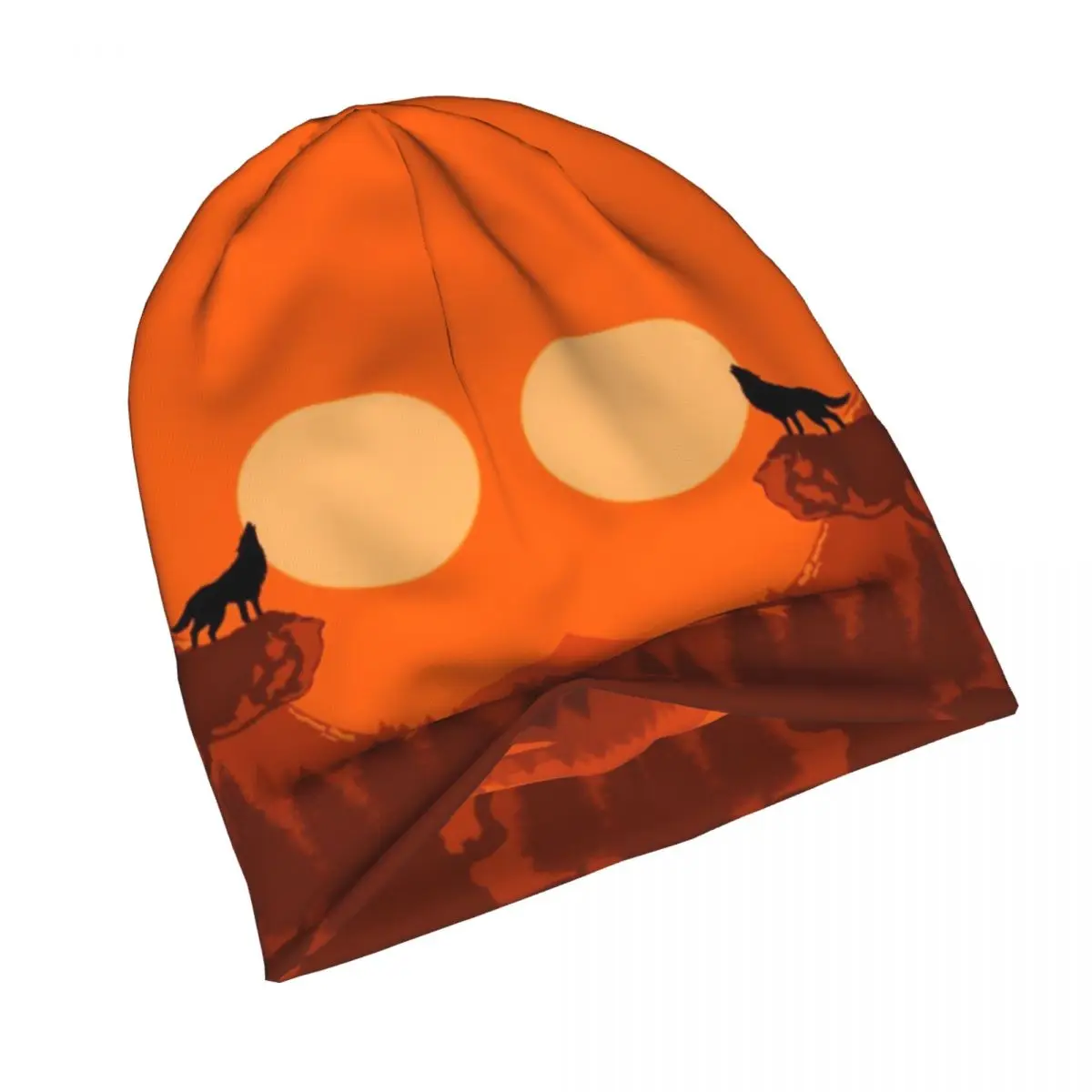 Wolf Red Moon Setting Sun Unisex Punk style 3D print Beanies Hat For Men And Women Outdoor Hat