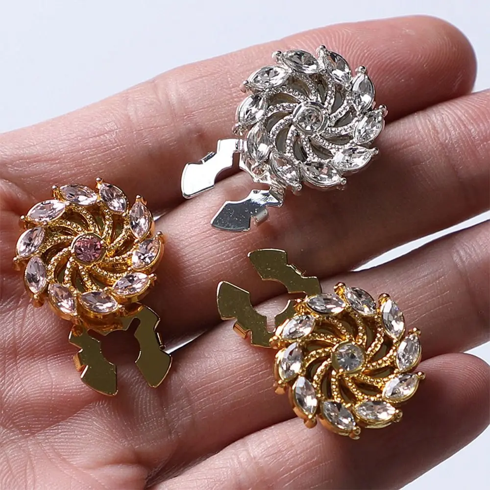 1PC DIY Sewing Pearl Flower Button Covers Alloy Golden Base Shirt Button Clip Detachable Clip-On Handwoven Rhinestone Cufflinks