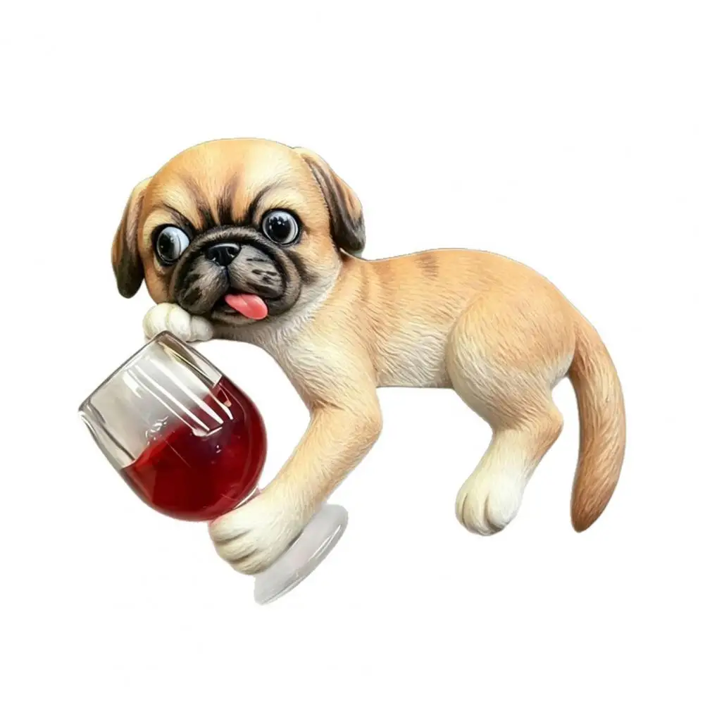 Cute Dog Figurine Resin Ornament Lying Pug Statue Planter Decor Dog Figurine with Wine Glass Cute Resin Ornament for Flower Pot