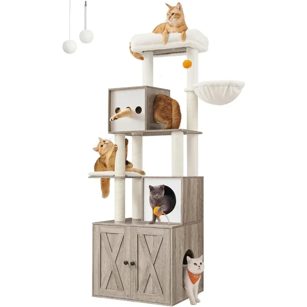 

Feandrea Cat Tree with Litter Box Enclosure, 2-in-1 Modern Cat Tower, 70.8-Inch Tall Cat Condo with Scratching Posts, Perch, Cav