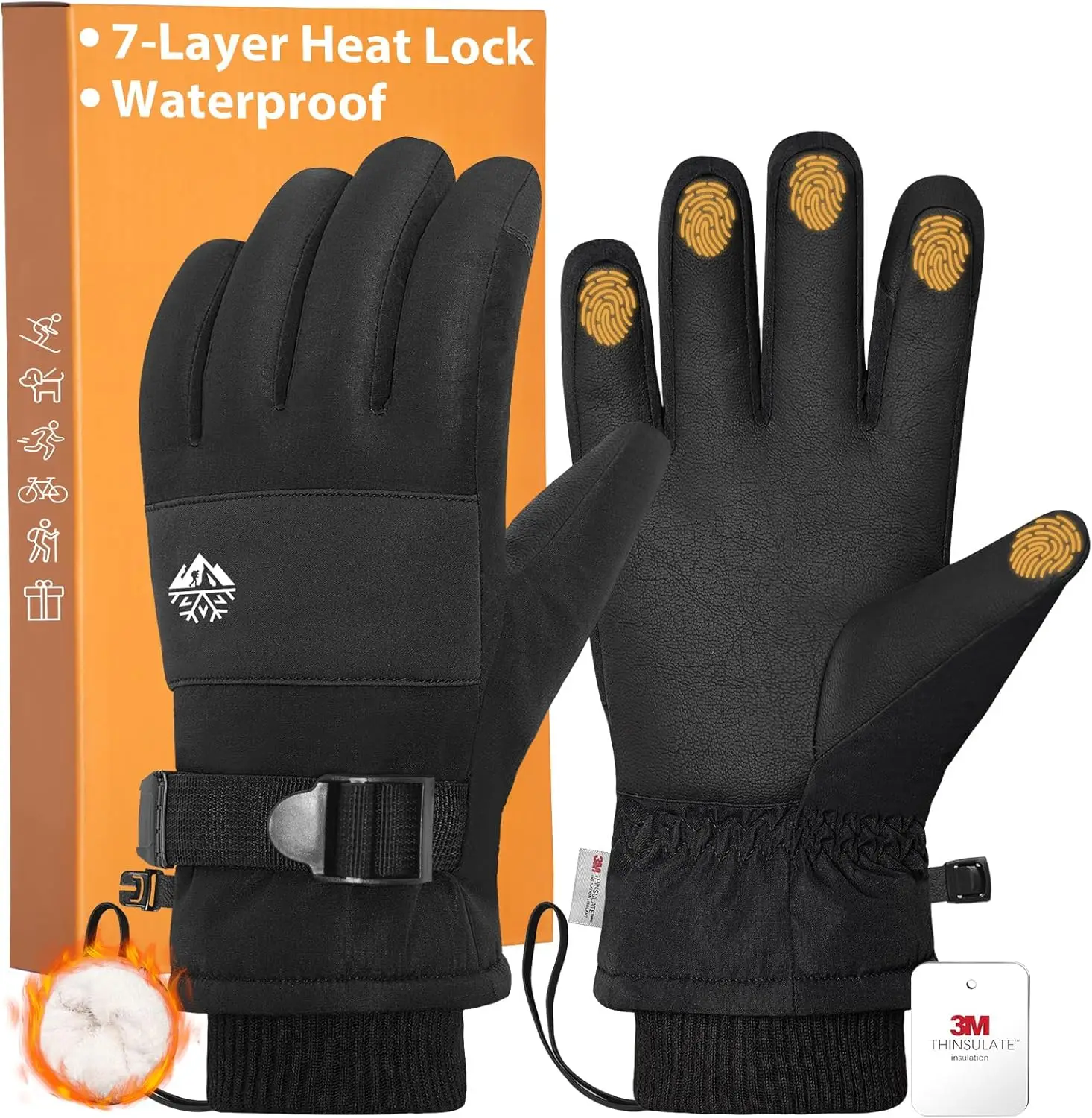 

Mens Winter Gloves Waterproof, Gloves for Cold Weather Extreme Women with 3M Thinsulate and Thick Plush Fleece