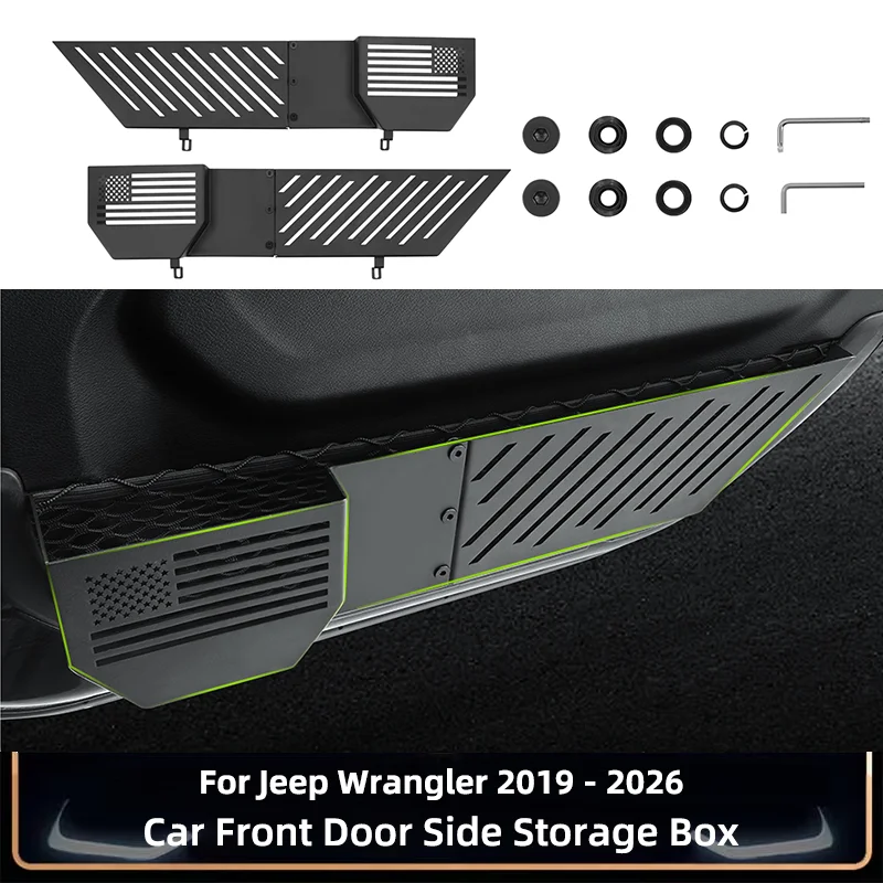 

Для Jeep Wrangler автомобильный ящик для хранения на передней двери, металлическая вставка, органайзер, карманы, держатель, аксессуары для интерьера 2026-2019