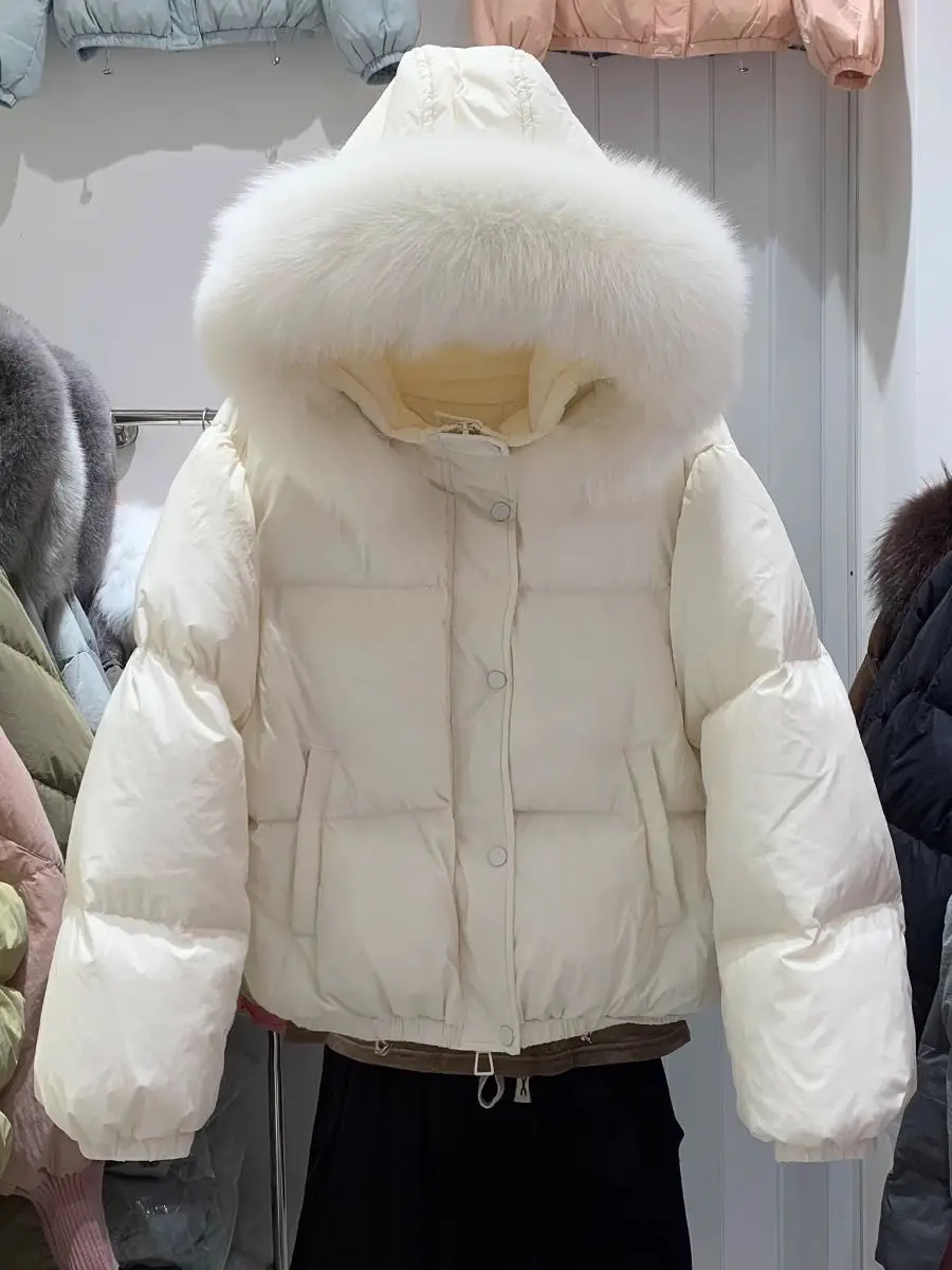 

Korean Style Hooded Coat Long Sleeve Faux Fur Collar Parkas Women Casual Sweet Jacket Vintage Solid Color Lady Outerwear Winter