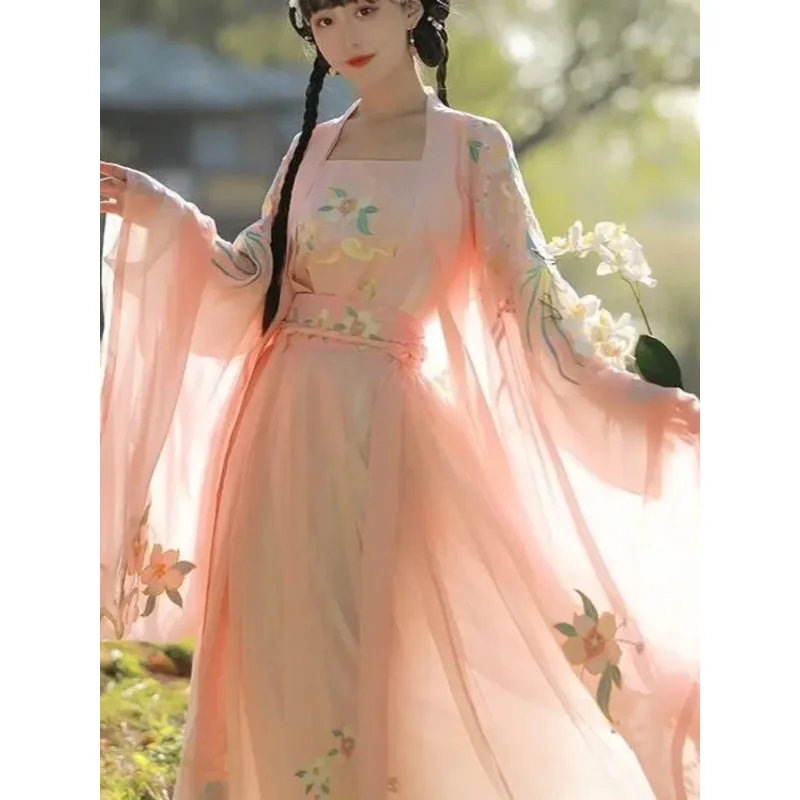 Gaun Hanfu Wanita Pakaian Kostum Cosplay Peri Wanita Hanfu Bordir Tradisional Tiongkok Kuno Gaun Hanfu Musim Panas Wanita