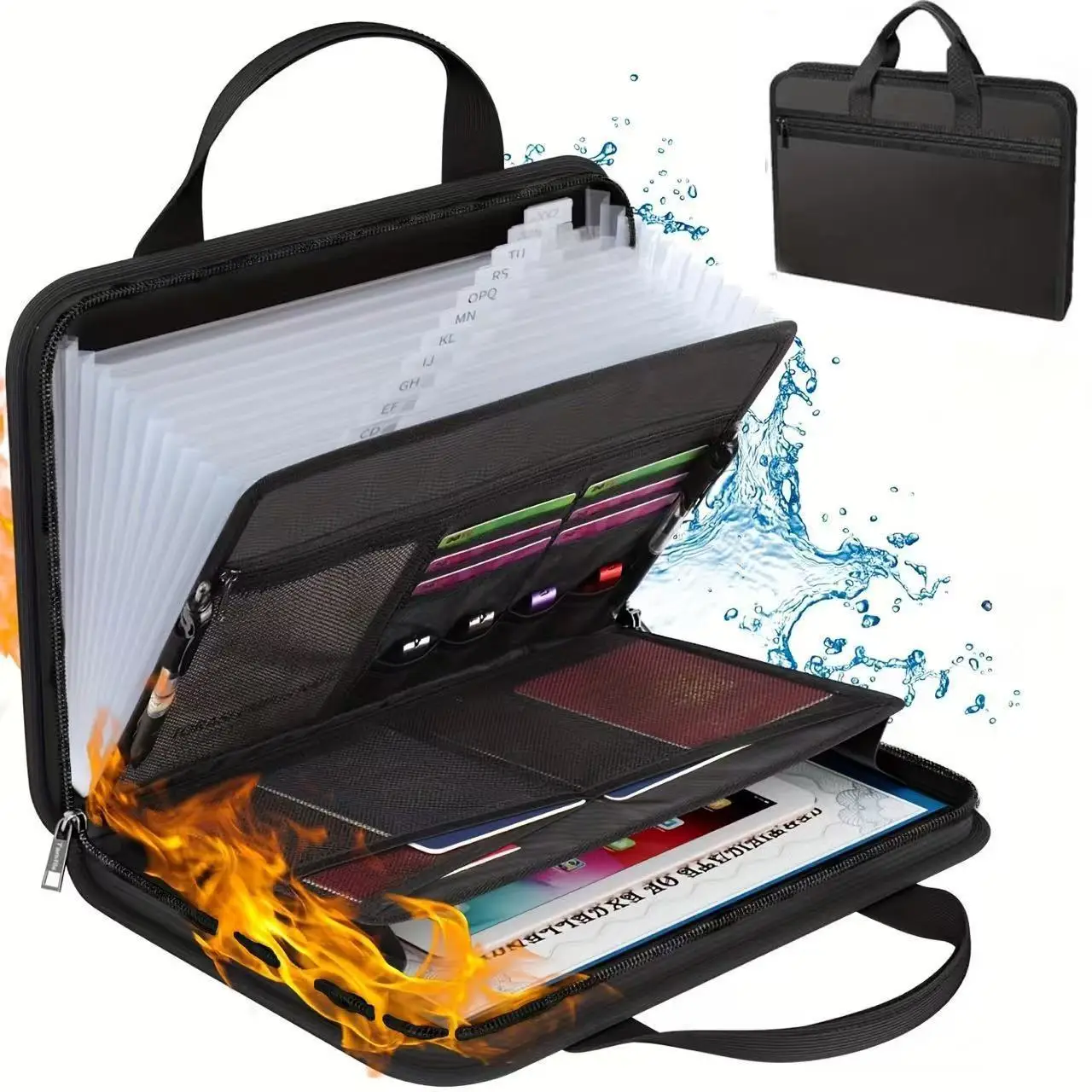 Fire Resistant Accordion Document Folder with Zipper, Multi Pocket Expanding File Organizer Bag for A4 Letter Size Paper