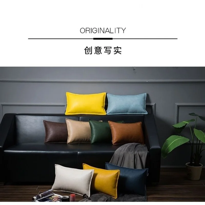 Nordic Litchi Leather Sofa Cushion Cover Large Pillow Office Car Imitation Leather Pillow Cover