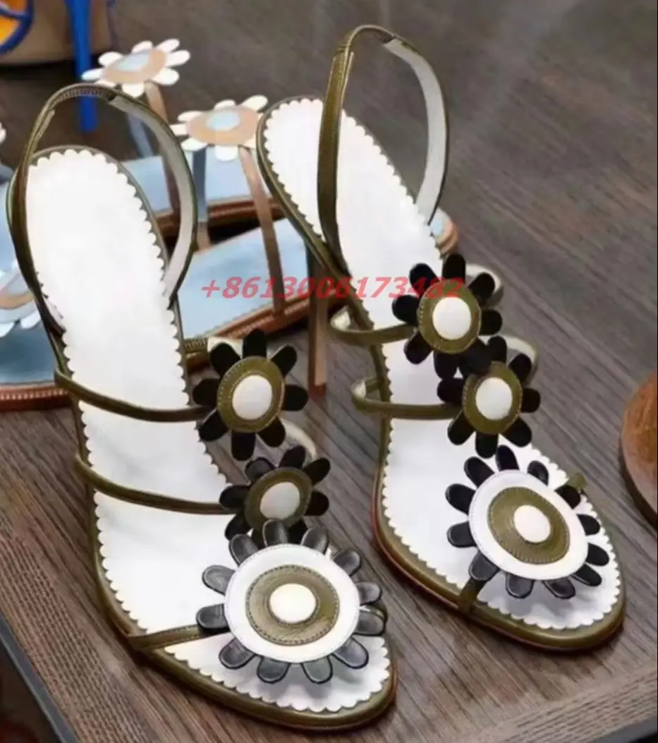 new design women match color sunflower high heel peep toe sandal sexy T strap high heel lady sunflower sandal plus size 44