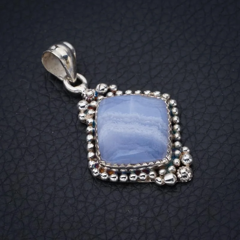 

StarGems Blue Lace Agate Handmade 925 Sterling Silver Pendant 1.5" F4943