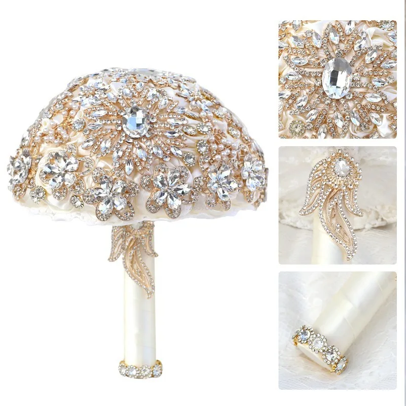 European American Luxury Full of Rhinestones Hand Bouquet Factory Direct Sales Wedding Korean Milky White   Supply W725C