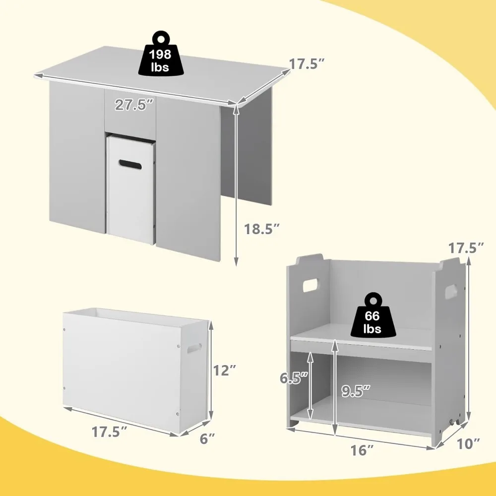 Kindertafel En Stoel Set, 4-In-1 Activiteitstafel En 2 Stoelen Set Voor Tekenen, Lezen, Multifunctioneel Kinderbureau Met Deksel