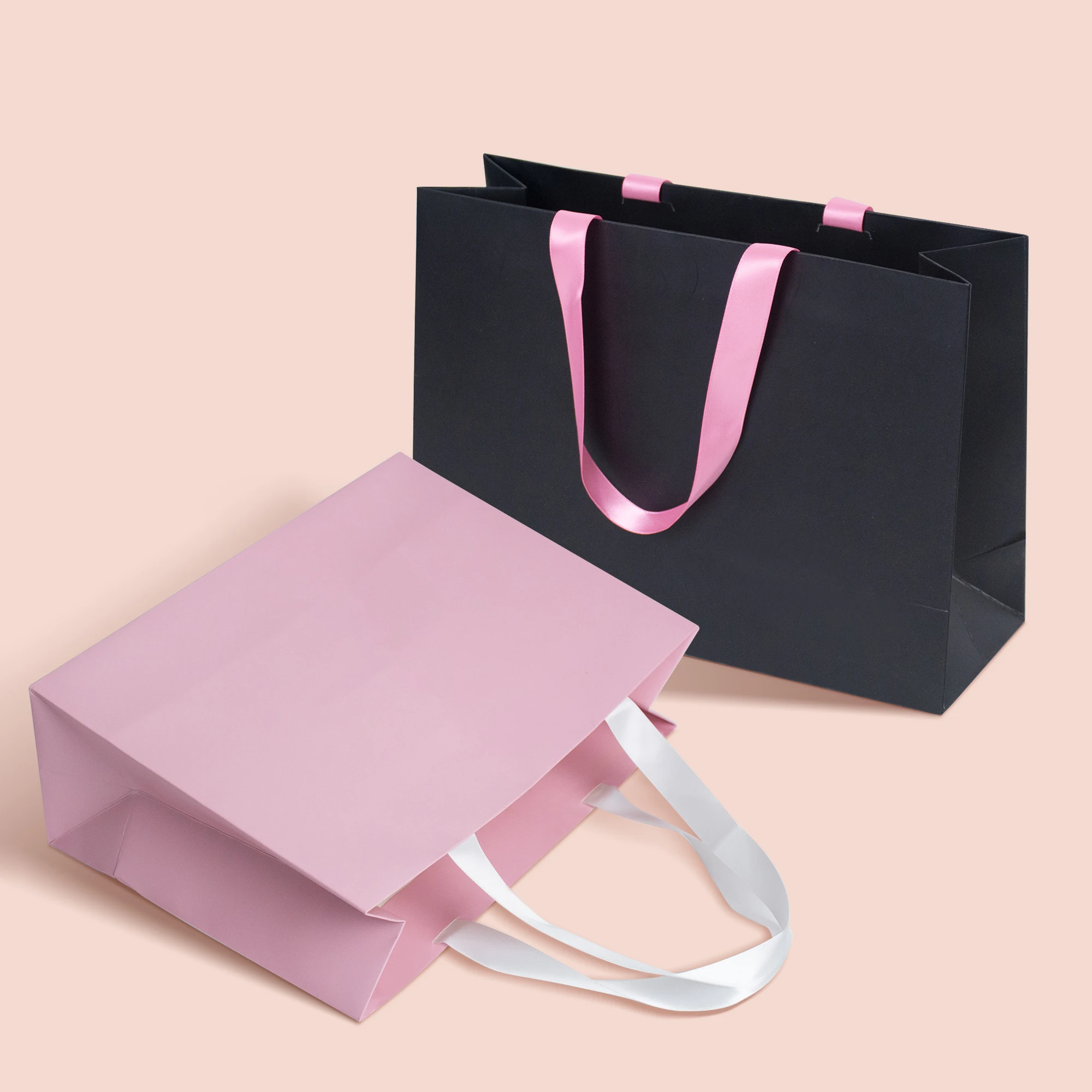 

500pcs/Lot Wholesale Custom Logo Printed Shopping Handbag Thickening Clothing Wedding Gifts Packaging Paper Bag with Ribbon