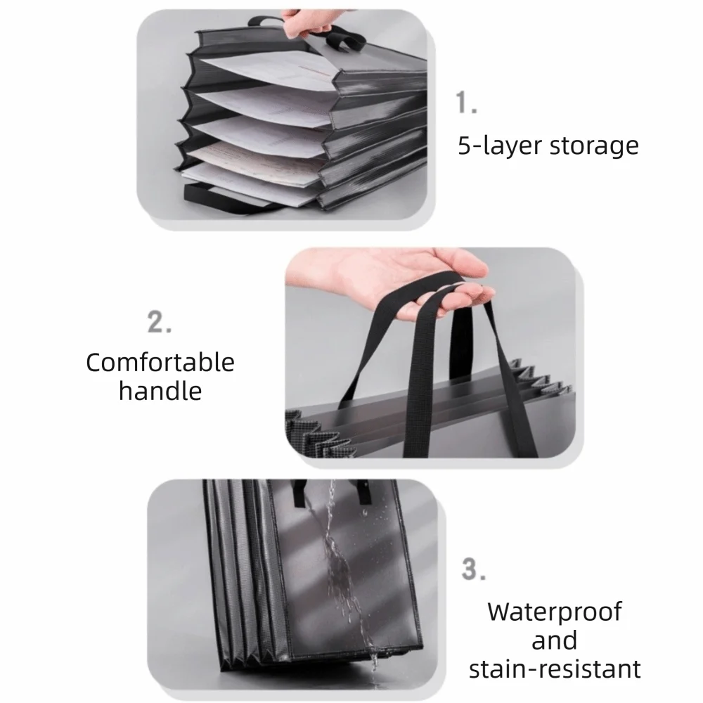 5-layer A4 Layered File Handbag Widened Stretchable Portable Documents Organizer Data Bag Large Capacity