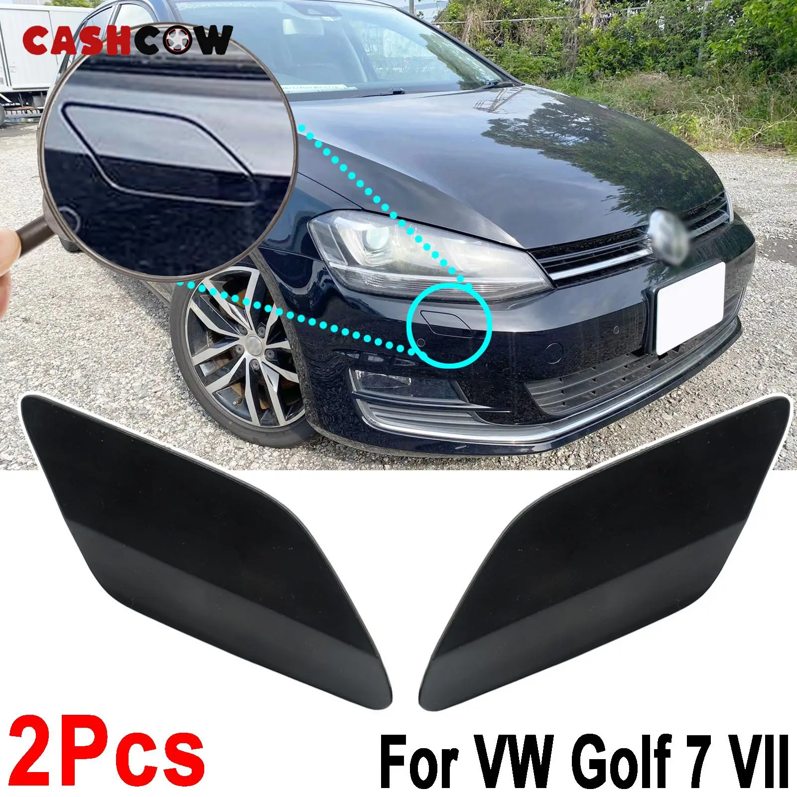 CASHCOW Car Auto Front Bumper Headlight Headlamp Washer Spray Cover Cap for VW Golf MK7 VII 2013 2014 - 2017 5GG955109 5GG955110