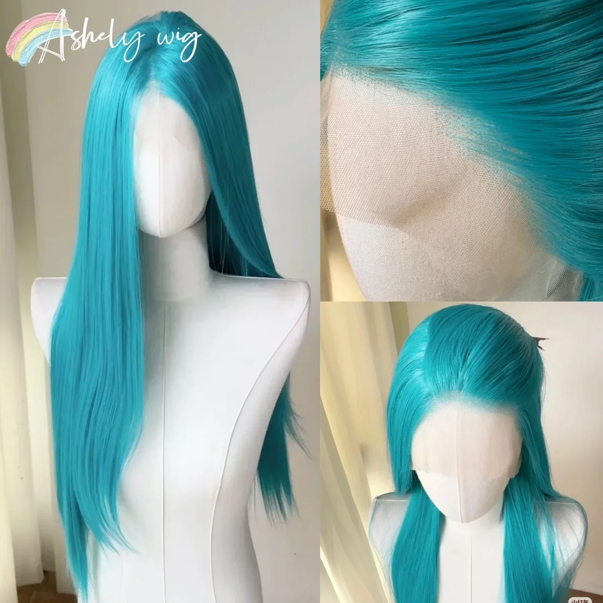 

Ashely Blue-green Wig 26inch 13x4 Lace Front Cosplay Wigs Long Straight Natural Silky Synthetic Lace Frontal Wig for Cosplay