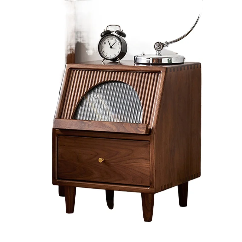 

Nordic all solid wood bedside cabinet Japanese modern drawer storage bedside cabinet black walnut cherry wood storage side
