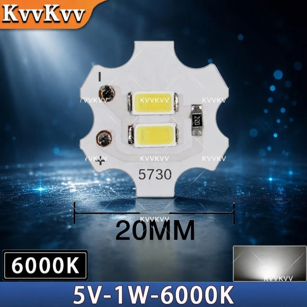 10 pièces de puces LED 1W 5V blanc chaud pour lampe de table USB DIY, perles LED SMD rondes sans driver ni adaptateur secteur