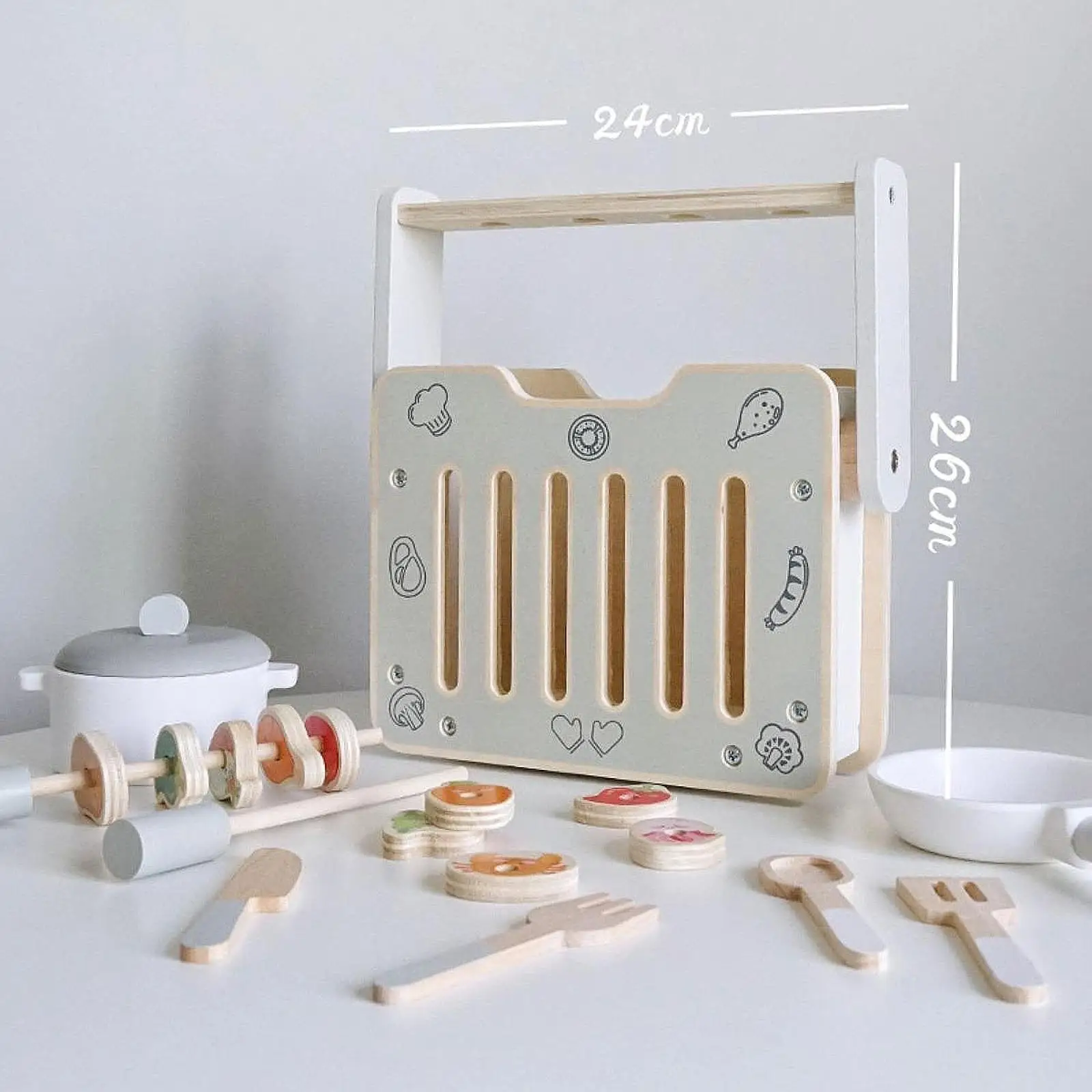 Wooden BBQ Mini Kitchen and Grill Toy,Wooden Kitchen Toy Creative, Kitchen Cooking Set for Boys Girls Gifts