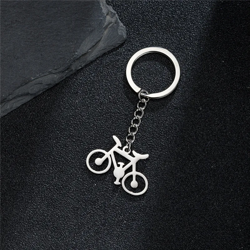 Punk Silver Color Stainless Steel Bicycle Keychain for Women Men Daily Jewelry Strap Waist Wallet Keyrings Car Bag Key Chains