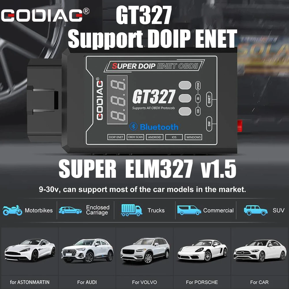 

GODIAG GT327 SUPER ELM327v1.5 Bluetooth 4.0 OBDII сканер Поддержка DOIP ENET с дисплеем напряжения для iOS/Android/Windows